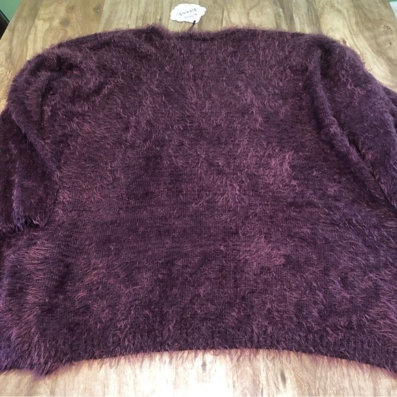 NWT Knox Rose Wine Purple Embroidered Open Fuzzy Cardigan Sweater Womens Size XL - Picture 12 of 12